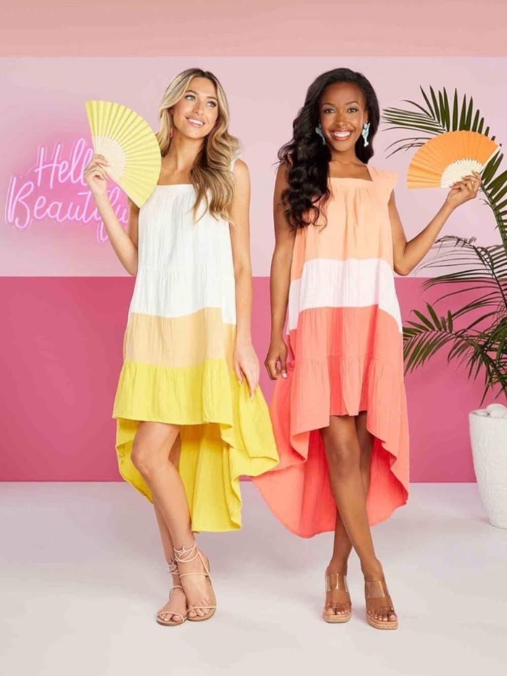 NWT Mud Pie 100% Cotton Gauze Peach, Light Pink, Coral Colorblock Sundress